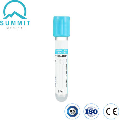 2.7 ml Sodyum Sitrat tüpü, açık mavi üst, % 3,2 Sodyum Sitrat katkı maddesi ile